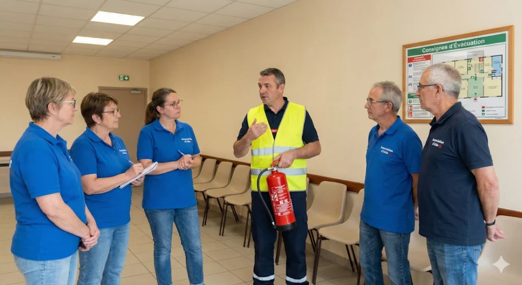 Formation du personnel à l'utilisation d'un extincteur dans un local associatif