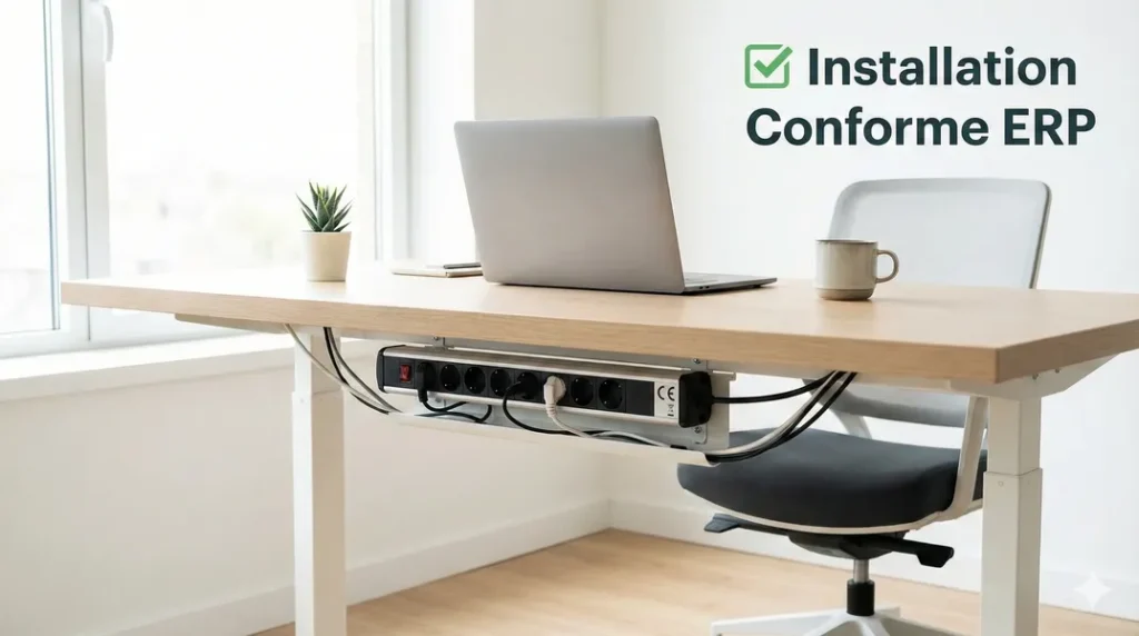 Multiprise socle conforme ERP fixée bureau avec cordon alimentation marquage CE